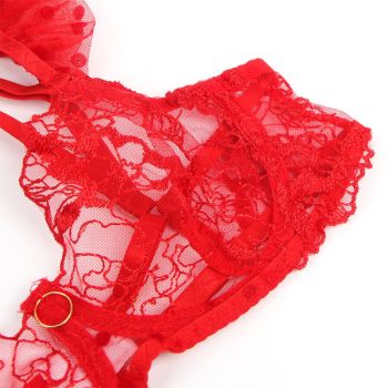 Subblime - 957506 Ensemble Soutien-gorge et Jarretelle en Dentelle Rouge S/m