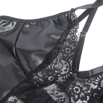 Subblime - 957520 Robe en Cuir avec Dentelle Florale Noire S/m
