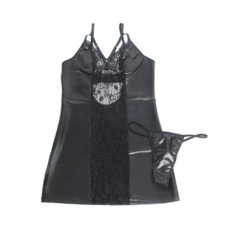Subblime - 957537 Robe en Cuir avec Dentelle Florale Noire L/xl