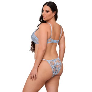 Subblime - 957636 Ensemble Soutien-gorge et Culotte Brodés de Fleurs Bleu Ciel L/xl