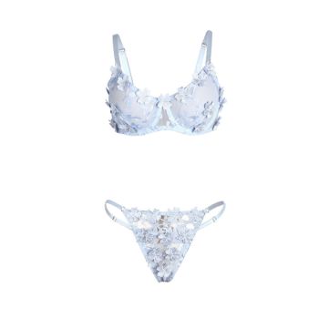 Subblime - 957636 Ensemble Soutien-gorge et Culotte Brodés de Fleurs Bleu Ciel L/xl