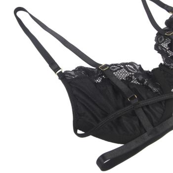 Subblime - Ensemble 3 Pièces Soutien-gorge + String + Jarretière Dentelle Noir S/m