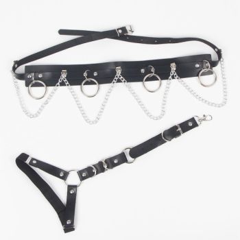 Subblime - Harnais Ceinture et Jarretières avec Anneaux et Chaîne Détail Taille Unique
