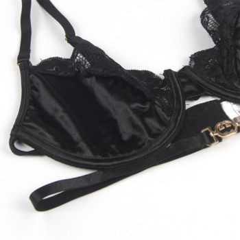 Subblime - Lot 3 Pièces Soutien-gorge + String + Jarretière Dentelle Noir L/xl