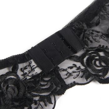 Subblime - Lot 3 Pièces Soutien-gorge + String + Jarretière Imprimé Floral Noir L/xl