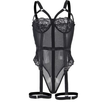 Subblime - Teddy avec Jarretière Détail Poitrine Noir L/xl